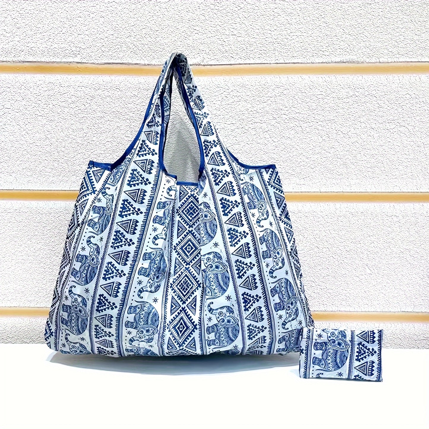 Retro Elephant Pattern Shoulder Bag, Lightweight Multifunctional Shopping Handbag, Lightweight Foldable Bag